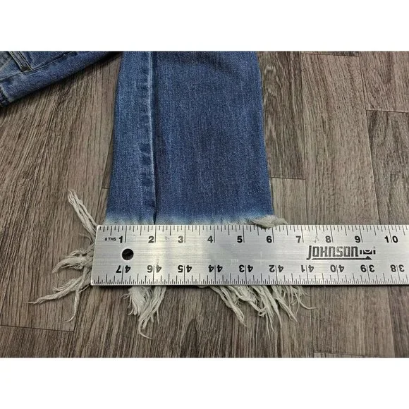 Black Label Juniors Size 1 Fringe Hem Whiskered Cropped Denim Blue Jeans - Picture 14 of 14